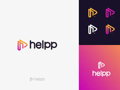 Helpp Logo Mark app concept branding design combination icon initials job logo design mono line play simple design sophisticated unique video app