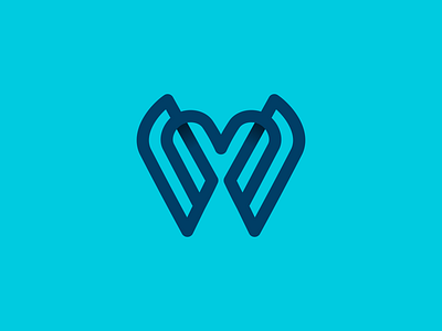 M heart blue combination creative heart icon initial initials logo a day monoline simple smart unique