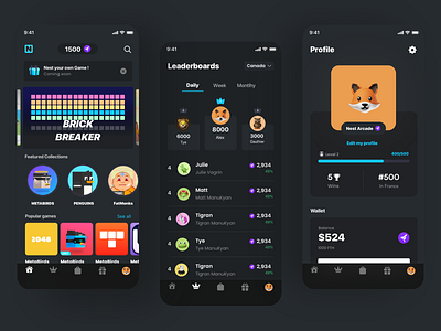 Play to Earn & NFT App app bitcoin crypto cryptocurrency dark mode game mobile nft play to earn ui ui design
