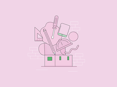 Toolbox box brick editorial illustration pastel pink tool vector vector illustration