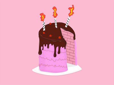 Bricks Birthday Cake birthday birthday cake birthday card brick cake cande cherry chocolate flame wall