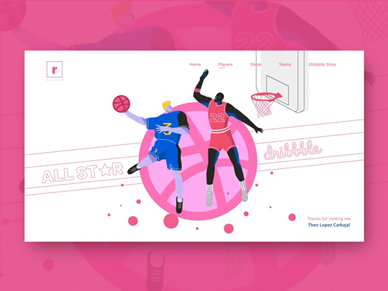 Hello Dribbble!! basketball debut dribbble first shot illustration pink ui uiux website