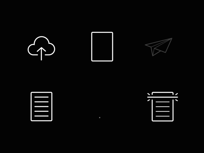 Animated Icons – Conceptual Office Product Line animated icons animation black and white copying dark ui office printer interface printing save to cloud scanning sending ui