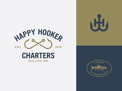 Happy Hooker Charters fish fishing hooks icon logo thick lines