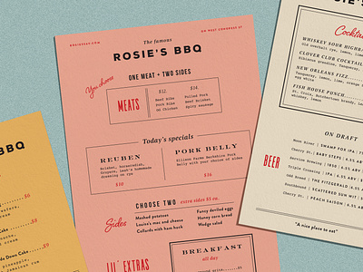 Rosie's BBQ Menus design illustration layout logo menu menu design surface design typography vintage