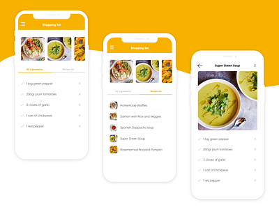 Recipe App - Shopping list screens app design cooking cooking app list list ui mobile app design recipe app recipes shopping list uidesign user interface ui uxui