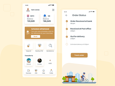 Doorstep banking for elderly and physically challenged app illustration ui