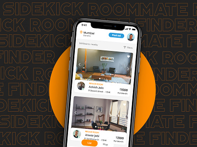 sidekick roomate finder app design ui