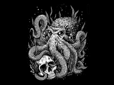 Octopus adobe photoshop apparel clothing clothing design dark art deep sea graydesign octopus screen printing skull tshirt art wacom