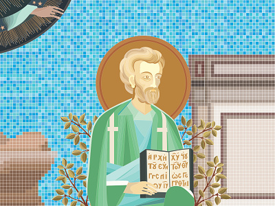 Illustration of Mark ancient bible eastern flat gospel icon illustration mark mosaic practice saint shape tool vector