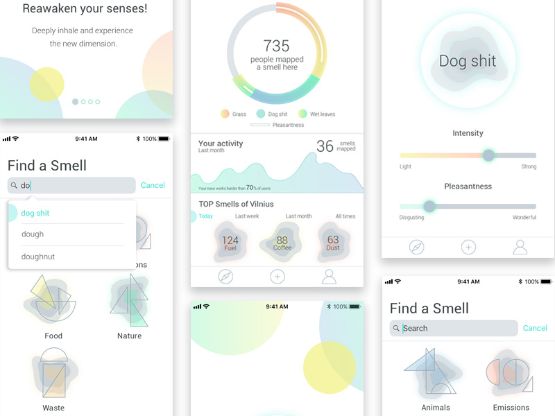 Smell Vilnius iOS app lithuania vilnius transparent ui ux mobile gradient glow smell light ios app