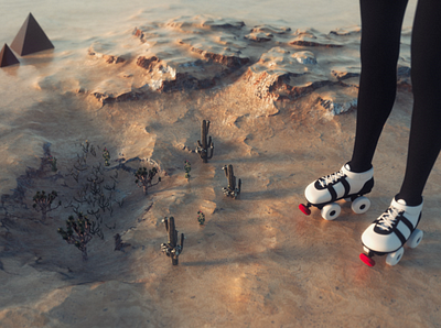 Roller skate adventures 3d art c4d cinema 4d desert octane rocks roller skate