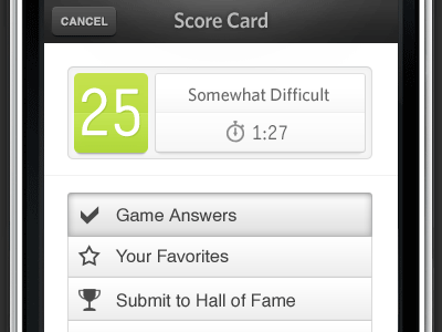 Font Game Score Card font game interface iphone ui