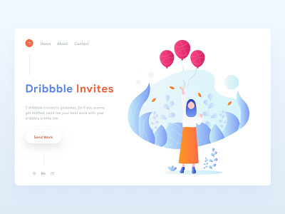3 Dribbble Invites design dribbble illustration invite invite giveaway landing page shot ui web