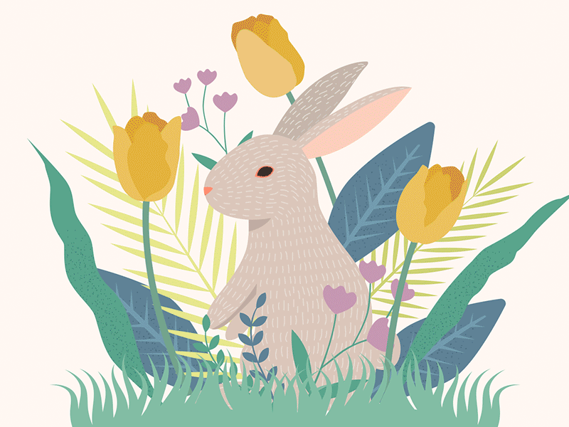 Spring Bunny animal animation branches bunny design easter flat floral flowers foliage gif illustration leaves rabbit spring vector