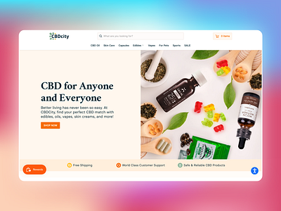 CBD Website Template - CBDcity banner branding cannabis ecommerce gradient landing page orange typography ux vector web website
