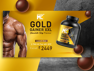 Launch of New Gaining Supplement bodybuilding campaign color creative design facebook gainer launch marketing poster sale social supplement