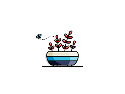 Potted plant 🌱 artwork blue palette butterfly cute flat flat icon graphic icon illustration leaf leaves line art line work monoline outline plant potted plant procreate shapes vector
