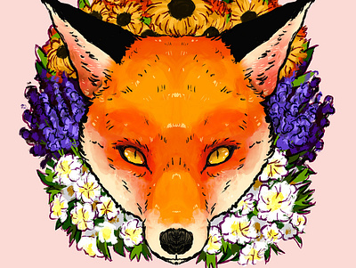 Red Fox [CARNiVORE Series] animal concept art design drawing floral flowers fox illustration red fox