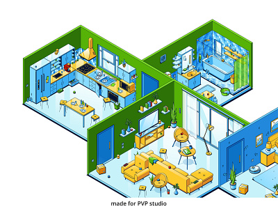 Isometric apartment 1 2d art creative design drawing illustration isometric vector