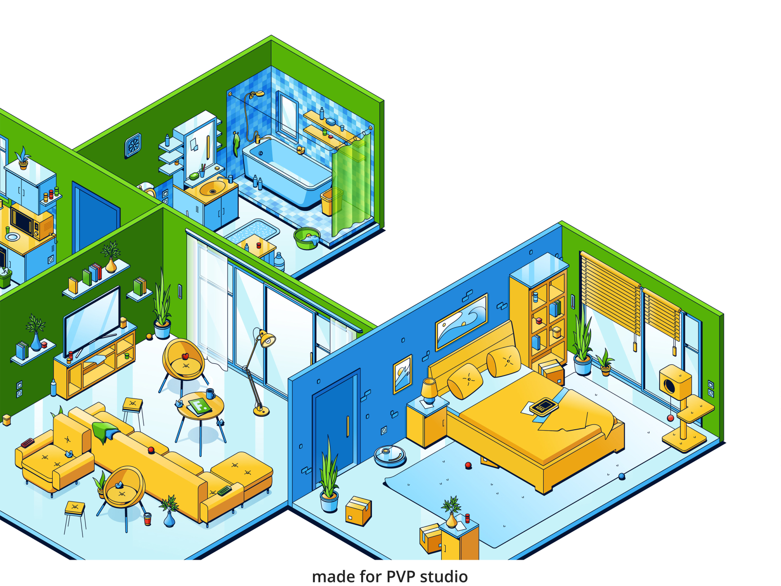 Isometric apartment 2 2d art creative design drawing illustration isometric vector