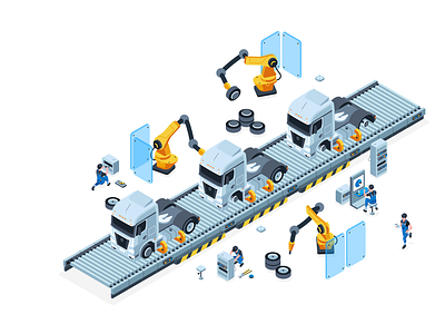 Assembly line 2d art creative design drawing illustration isometric vector