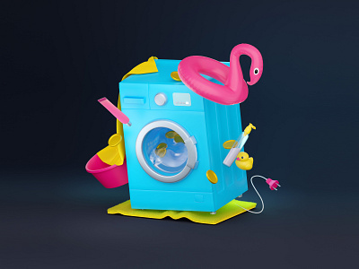 Washing machine 3d art blender bright creative design drawing illustration isometric