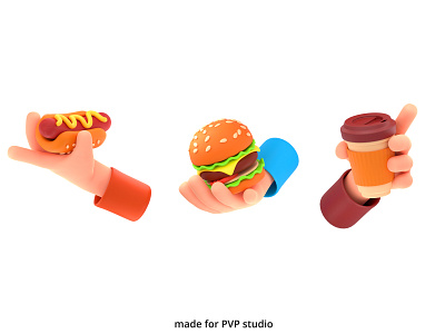 Food in hands 3d art branding creative drawing graphic design logo