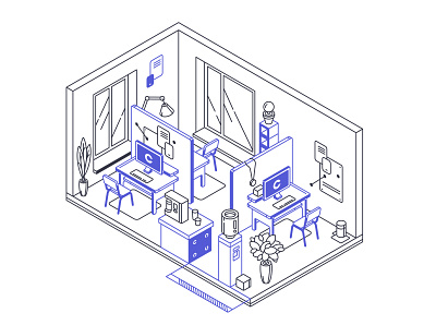 office room 2d art creative design drawing fineart illust illustration isometric painting vector