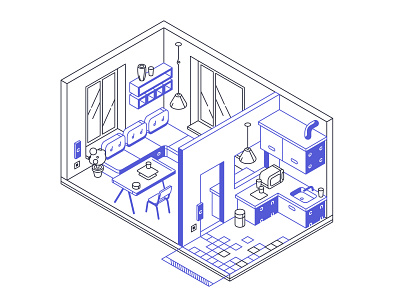 small apartment 2d art creative design drawing fineart illust illustration isometric painting vector