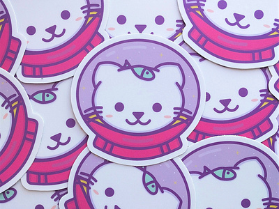 Catstronaut astronaut astronaut cat cat cat in space cat sticker dribbble fish fishbowl galaxy illustration purple space stars sticker