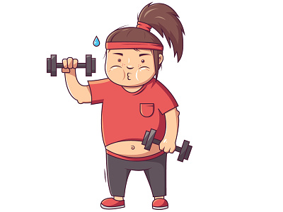 Gymgirl character girl gym illustration red sport stiker vector