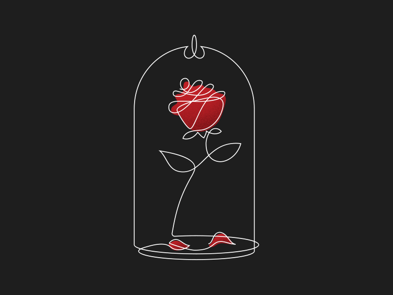 Enchanted animation beast beauty black dark illustration one line red rose