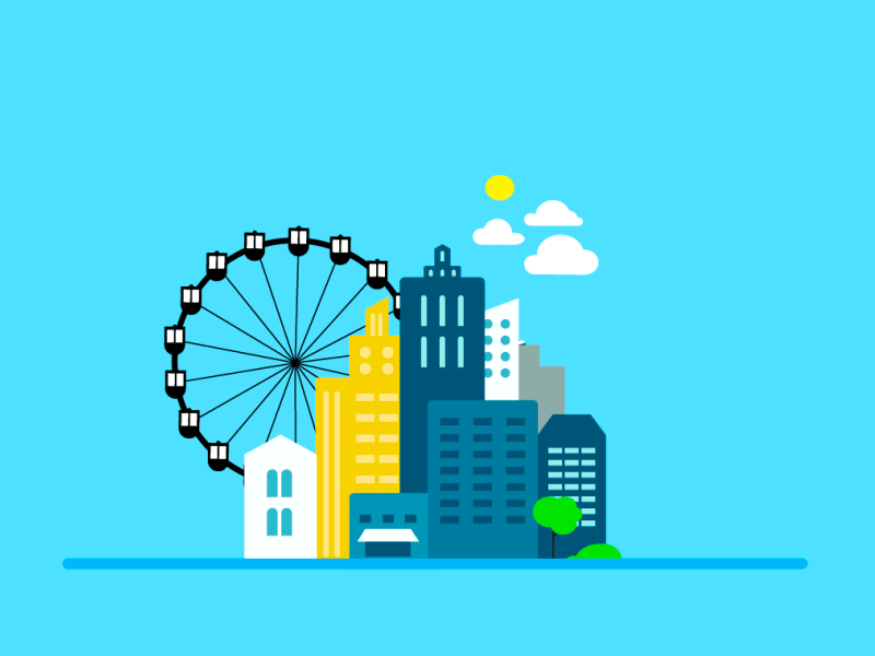City after effects animation big wheel city illustration