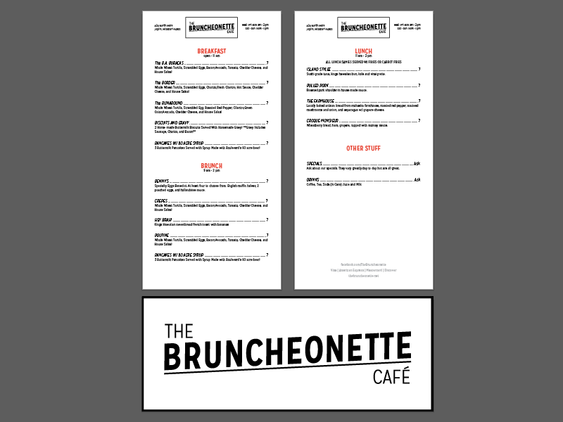 The Bruncheonette cafe rebrand menu