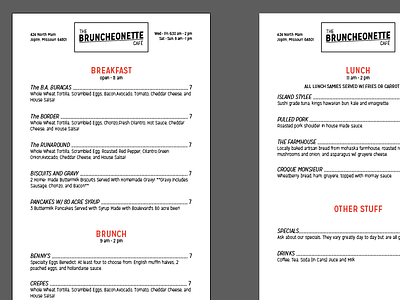 Bruncheonette menu