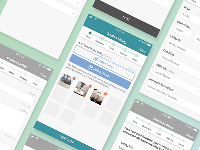 Apartment Therapy Marketplace Seller Experience Wireframes apartment therapy app concept ios markerplace photo uploader product design progress indicator ui ux wireframes