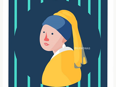 Girl with pearl earring (Cute Version) art character cute design drawing girl illustration kawaii vector vermeer yellow