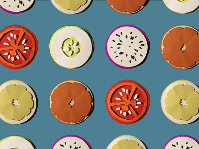 Slice fruit blue cucumber design fruits icon illustration lemon nutrition orange paper illustration pitaya sliced texture