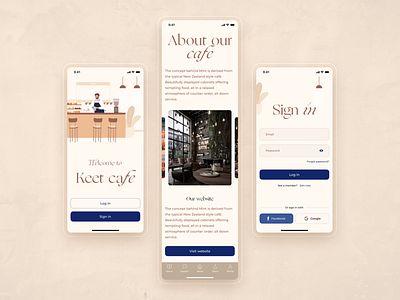Keet cafe app android app application cafe design illustration ios light minimal mobile app mobile app design restaurant restaurant app serif font typography ui ui design ux