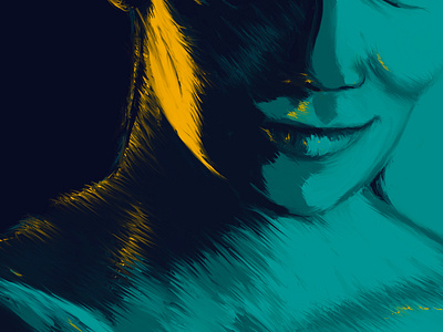 Portrait blue color cool tone digital illustration painting portrait yellow