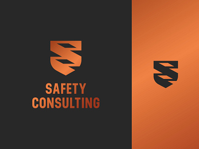 Safety Consulting black brand caution construction consultant consulting gradient icon identity letter s logo mark orange ribbon s safe safety shield supplies tape