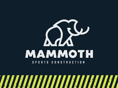 Mammoth Sports Construction blue bold branding construction elephant field football line art logo mammoth outline soccer sports sports field sports turf strong turf tusks woolly yellow