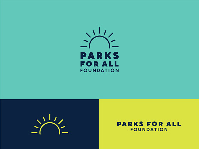 Parks For All Foundation blue brand identity branding for all foundation icon line art logo outdoors park parks parks and rec parks and recreation sports field sun turquoise yellow