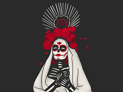 La Catrina beauty bones catrina day of the dead death design dia de los muertos fiesta illustration lady mexico muertos procreate red remembrance rose skeleton skull woman