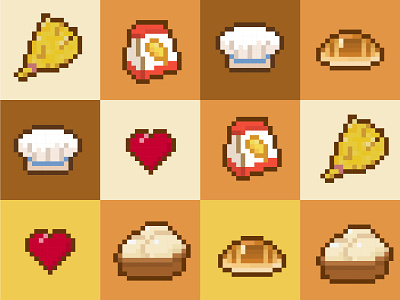 Retro Icons of A Bakery Game bread cheif icon illustration pixel