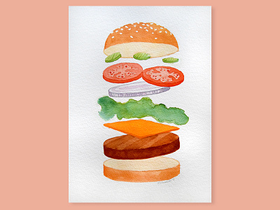 Deconstructed Burger - Watercolor burger deconstruction drawing hamburger painting watercolor
