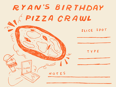Ryan's Pizza Crawl colored pencil illustration notepad pizza riso score card stationery