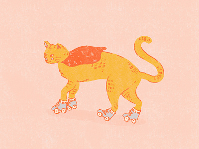 Cat on Roller Skates cape cat cats digital illustration illustration procreate riso roller skate roller skates rollerskating superhero texture