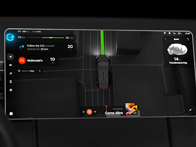 Car animation app auto car app car dashboard cluster dark dashboard driving future motion music player spotify video weather